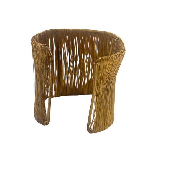 Vintage Wire Chunky Gold Metal Bangle Bracelet1 1/2" Open Weave Design - Picture 2 of 8